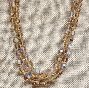 Vintage Aurora Borealis Amber Necklace 2 strand